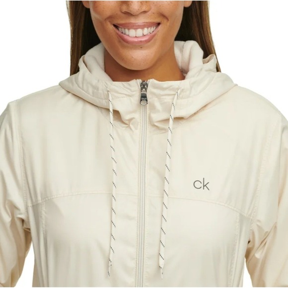 Calvin Klein Fleece Lined Hooded Full Zip Windbreaker Jacket Sz XL Gray Blue - Picture 13 of 16